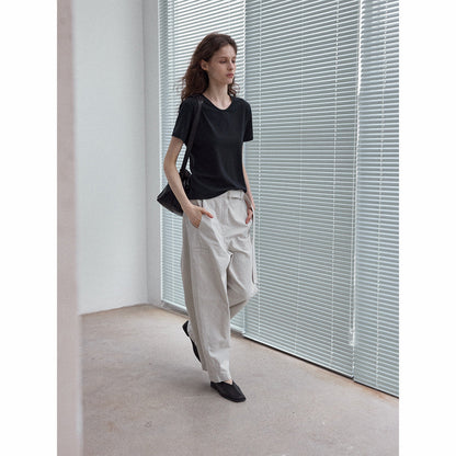 Soft and skin-friendly Tencel wool basic simple and versatile solid color small crew neck T-shirt