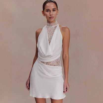 New neck lace splicing hip skirt swing collar sexy dress vacation style short skirt women