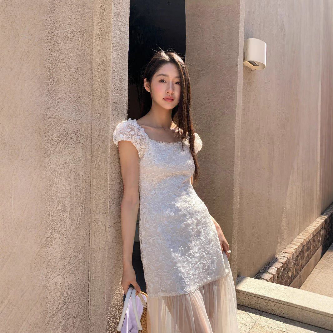Lace mesh stitching dress