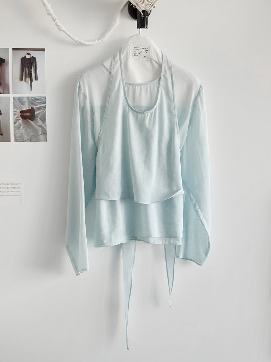 Two-piece set neck vest top stacked T-shirt summer suit