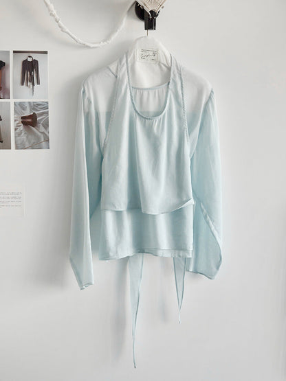 Two-piece set neck vest top stacked T-shirt summer suit