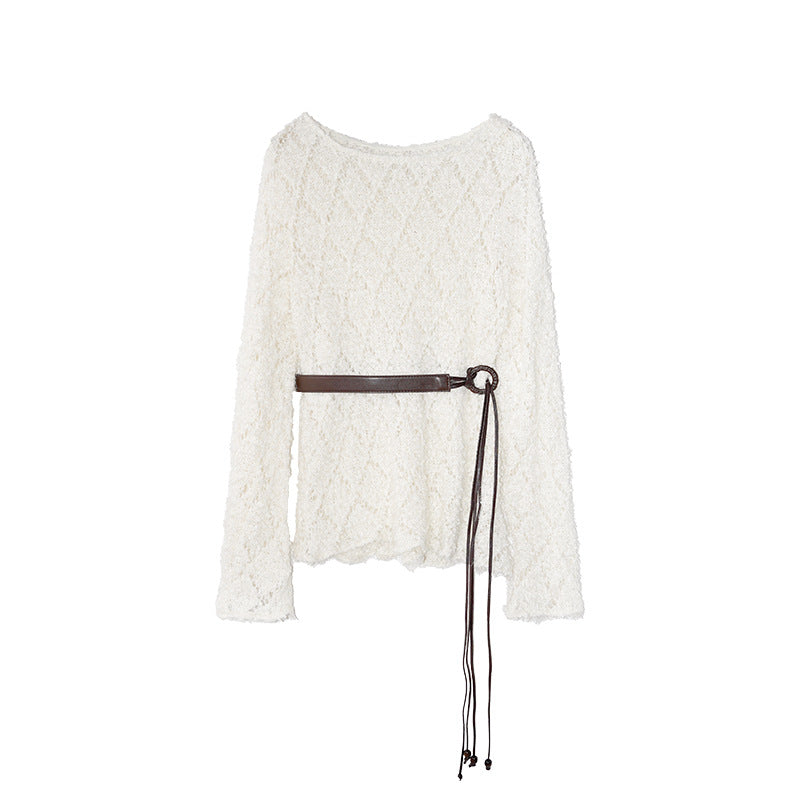Loose long-sleeved hollow crochet knitted sweater blouse