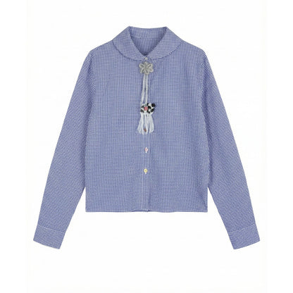 Doll collar waist shirt retro literary design cardigan