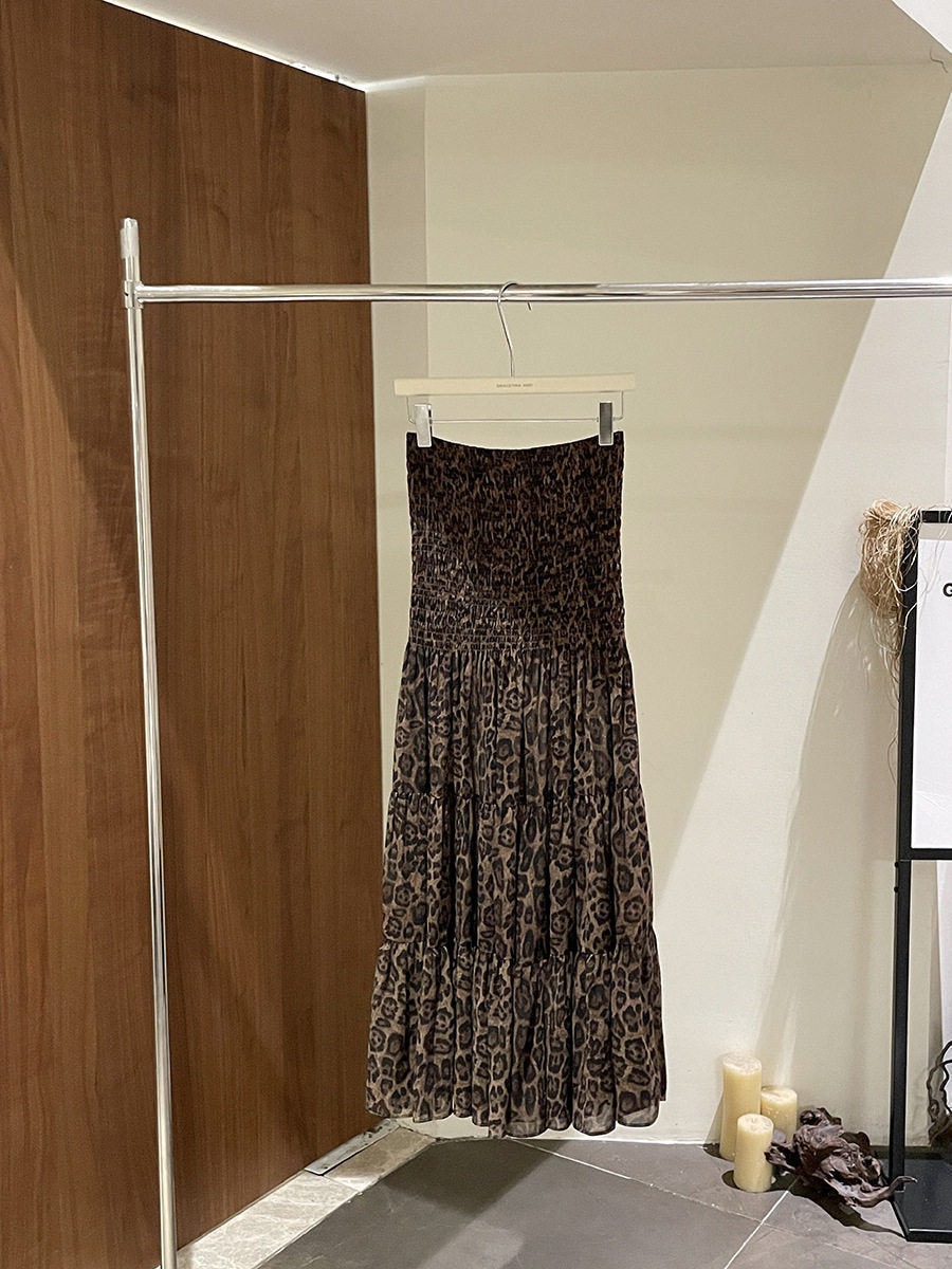 Folded Leopard Chiffon Printed Versatile Casual Cake Skirt