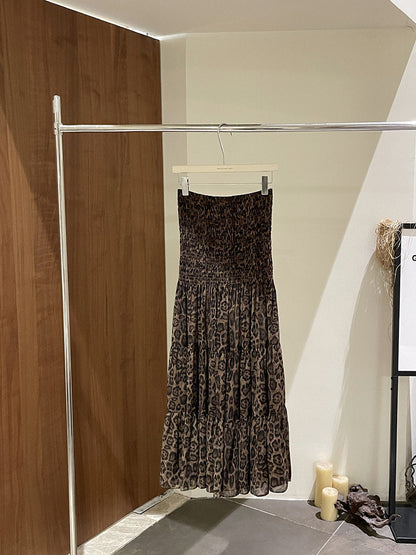 Folded Leopard Chiffon Printed Versatile Casual Cake Skirt