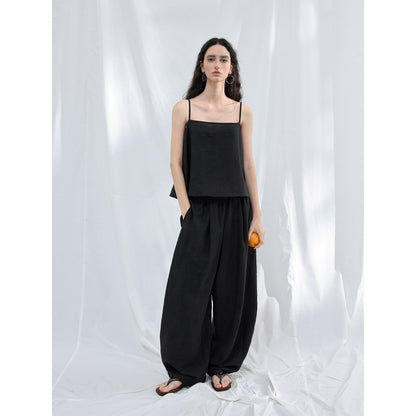 Summer new commuter minimalist linen cotton texture profile casual scimitar pants