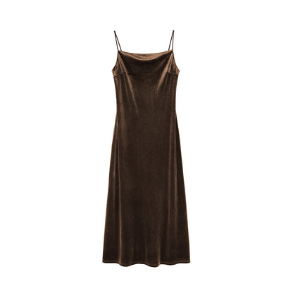 Women's Off-Shoulder High-Waist Slim Velvet Sleeveless Maxi Dress