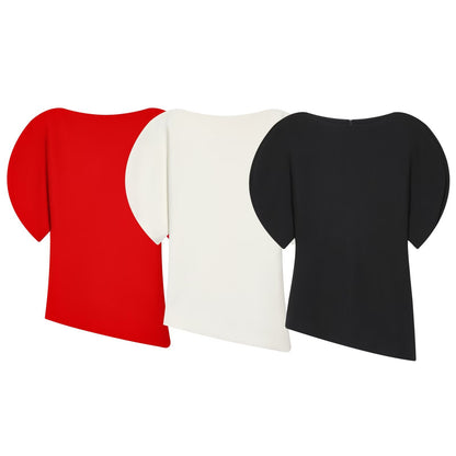 Puff Sleeve Top Women Round Neck Asymmetrical Slim Fit T-Shirt