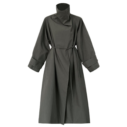 British style stand-up collar trench coat women's autumn new retro lace-up medium and long loose coat