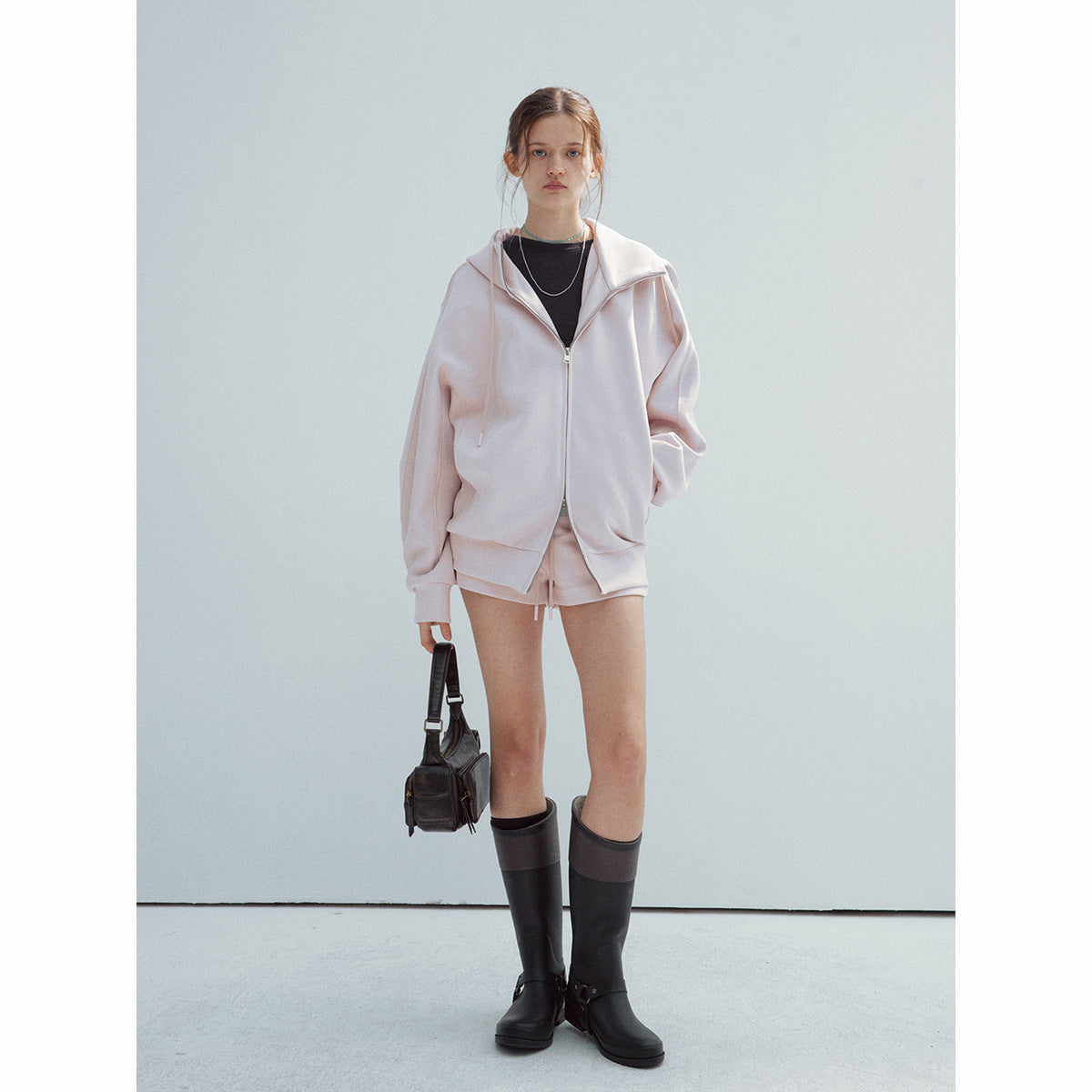 Spring new casual high waist horizontal insert bag air cloud simple lace-up super short sweatpants
