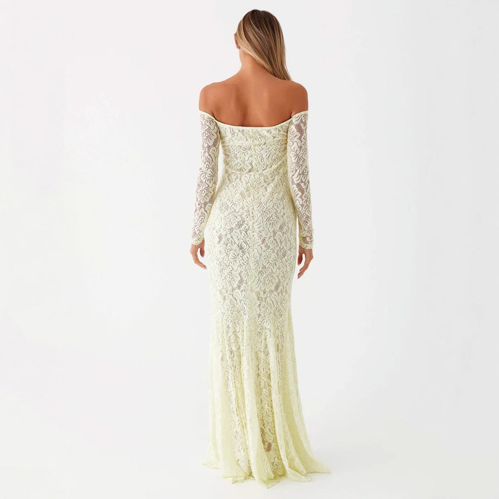 New Fashion Spice Girl Sexy Lace Fishtail Dress Slim European and American Shoulder Dress