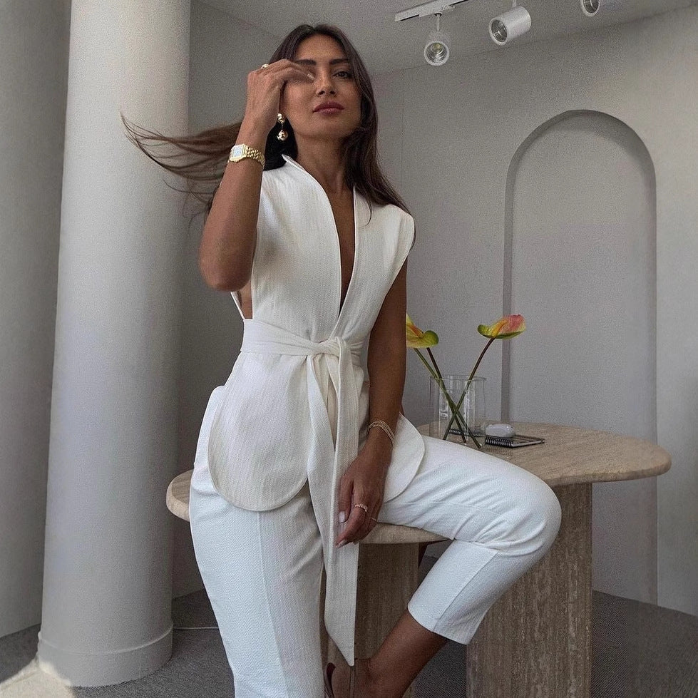 Women's new fashion sleeveless vest jacket vest slim cardigan solid color coat women