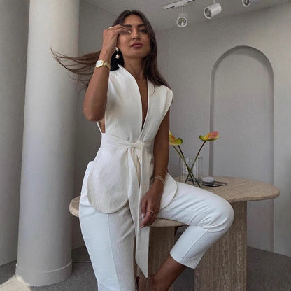 Women's new fashion sleeveless vest jacket vest slim cardigan solid color coat women