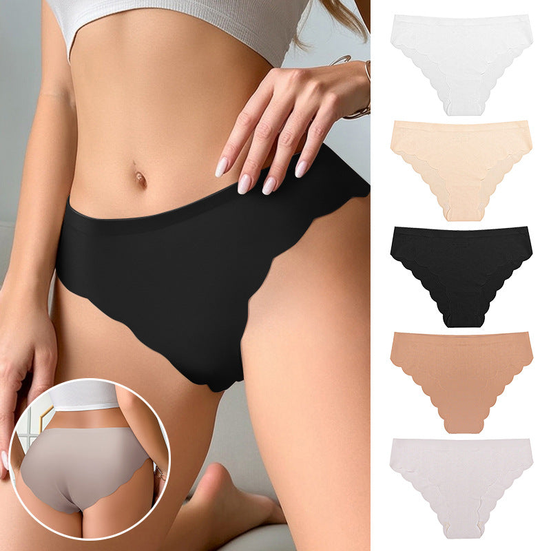 Ice silk seamless underwear wavy edge low waist sports fold edge underwear women's nylon briefs