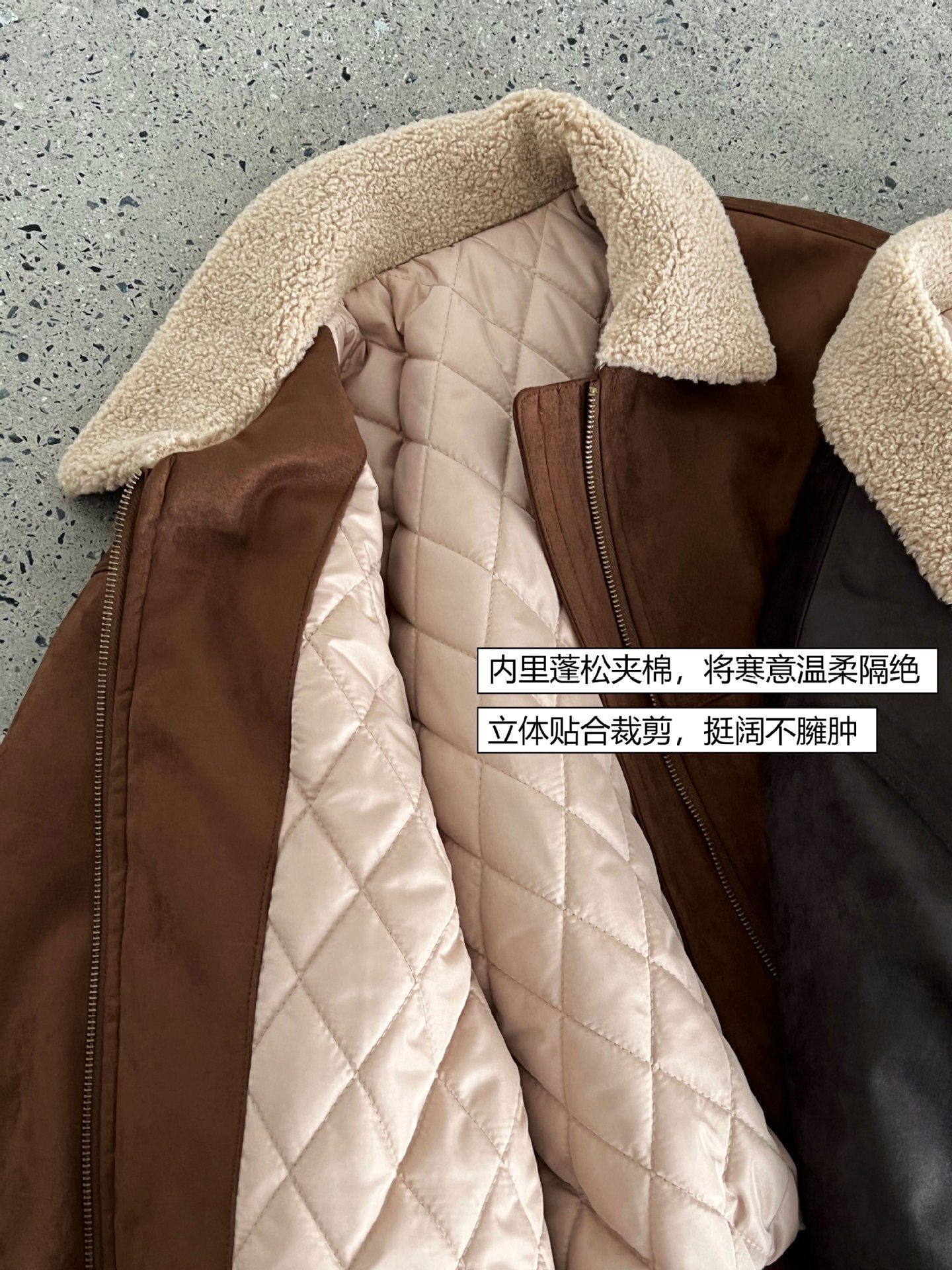 Vintage suede faux leather patchwork cropped jacket - women's winter warm cotton padded outerwear top 8556