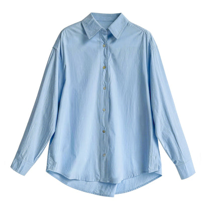 Minimalist high-end design loose long-sleeved shirt women's spring back button waist top