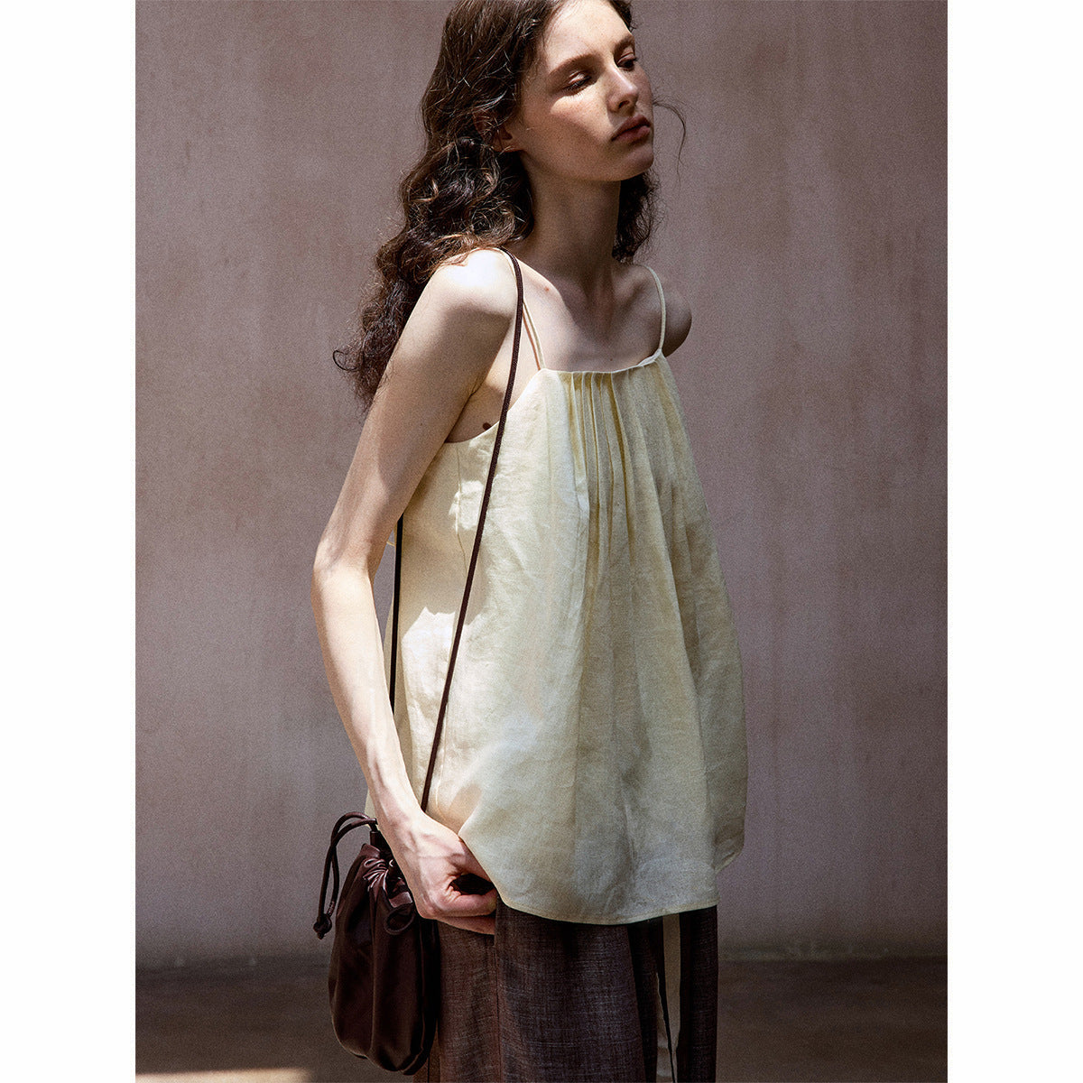 Summer Breathable Linen Pleated Adjustable Suspender Simple Vacation Top