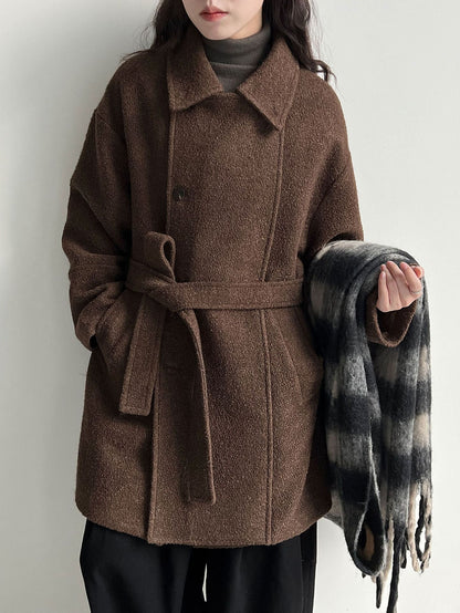 Wool double-layer wide placket silhouette windproof heattech woolen coat women's winter new belt outwear