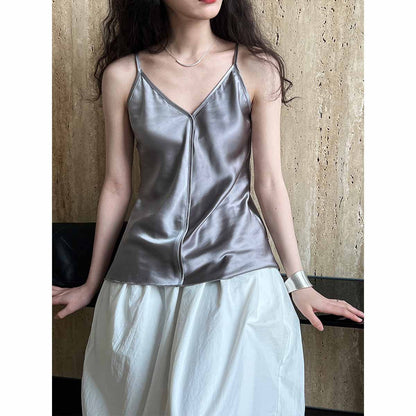 Imitation acetic acid satin sling vest women's minimalist design sense pure desire Spice girl inside sleeveless top