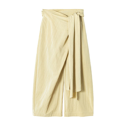 New commuter design Tencel texture lace-up anti-wrinkle wide-leg casual pants