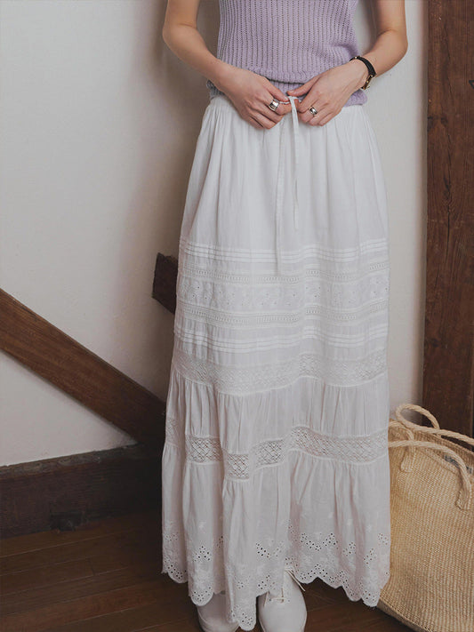 French romantic heavy industry lace embroidery splicing skirt summer new umbrella skirt