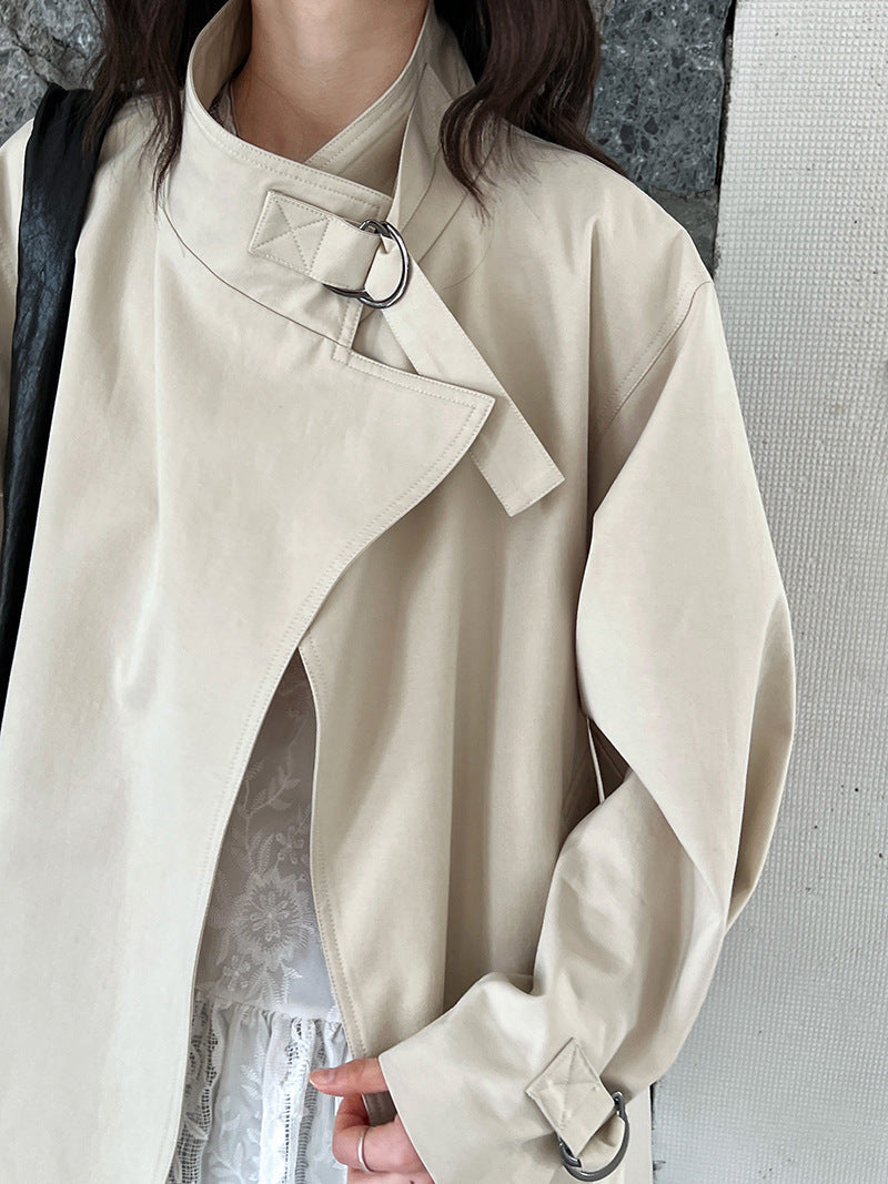 British style stand-up collar trench coat women's autumn new loose short D-button open coat