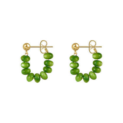 Green earrings New stud earrings Tide light luxury earrings High-end niche design Earrings Temperament Women's Summer