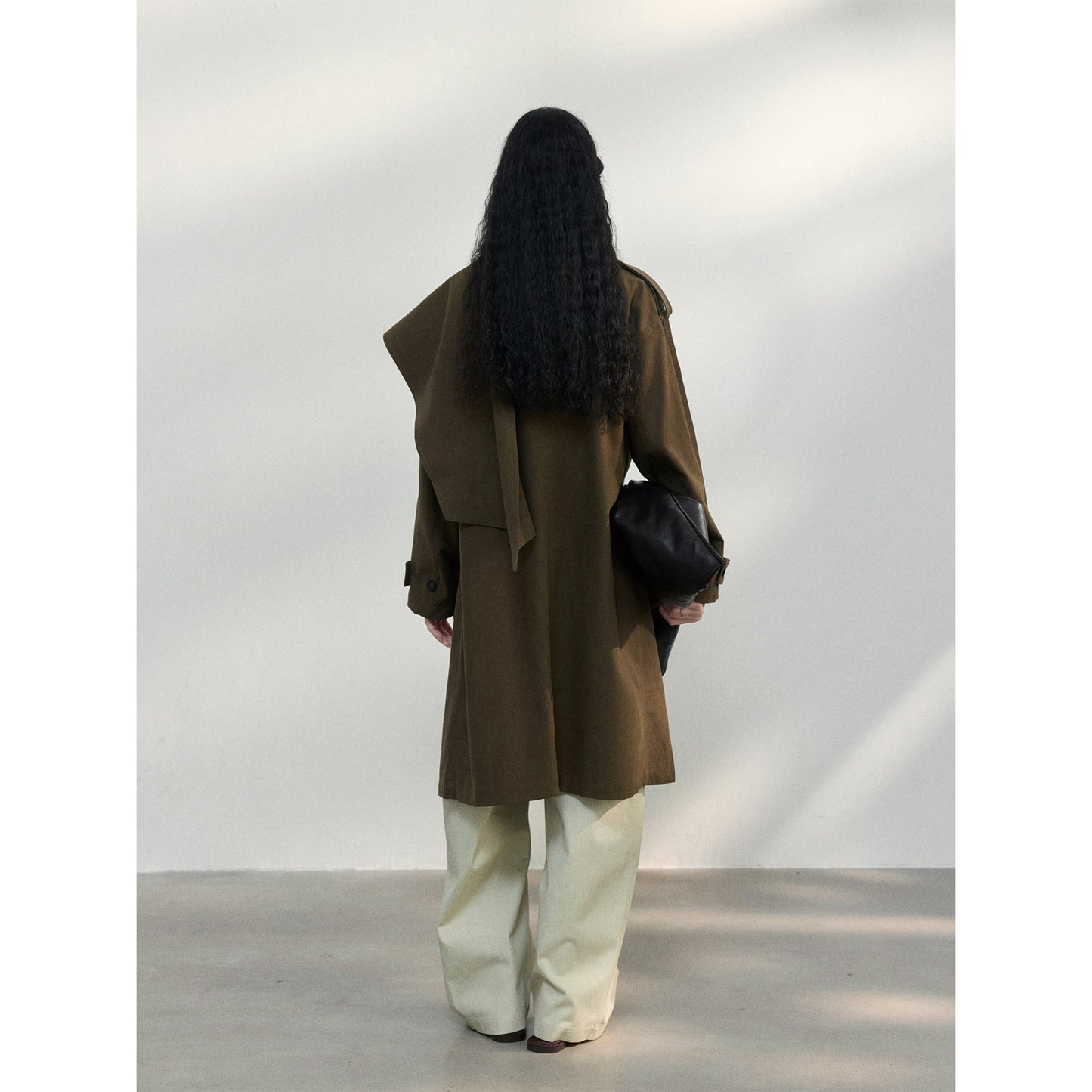 Spring new Tencel linen scarf collar cotton and linen blended large profile trench coat