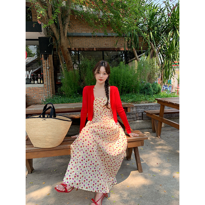 Fresh and sweet sundress high-waisted sleeveless floral dress