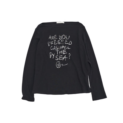 Spring new casual simple and easy solid color letter printing one word shoulder versatile T-shirt