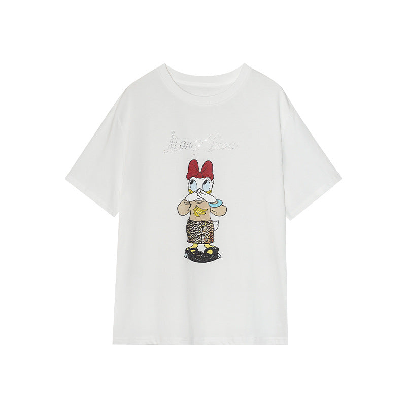 Casual Japan and Korea Loose Cartoon Printed Cotton Short Sleeve T-Shirt