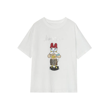 Casual Japan and Korea Loose Cartoon Printed Cotton Short Sleeve T-Shirt
