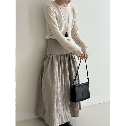 High waist cotton brocade pleated skirt women