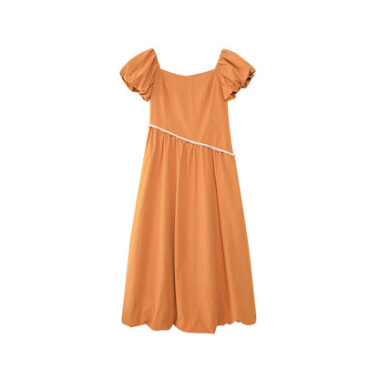 Square Neck Bubble Sleeve Maxi Dress