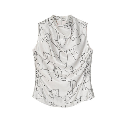 Early spring fashion versatile creative line print turtleneck sleeveless vest