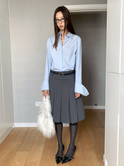 Polo Collar Long Sleeve Shirt Women Single-Breasted Button-Up Waist Fit