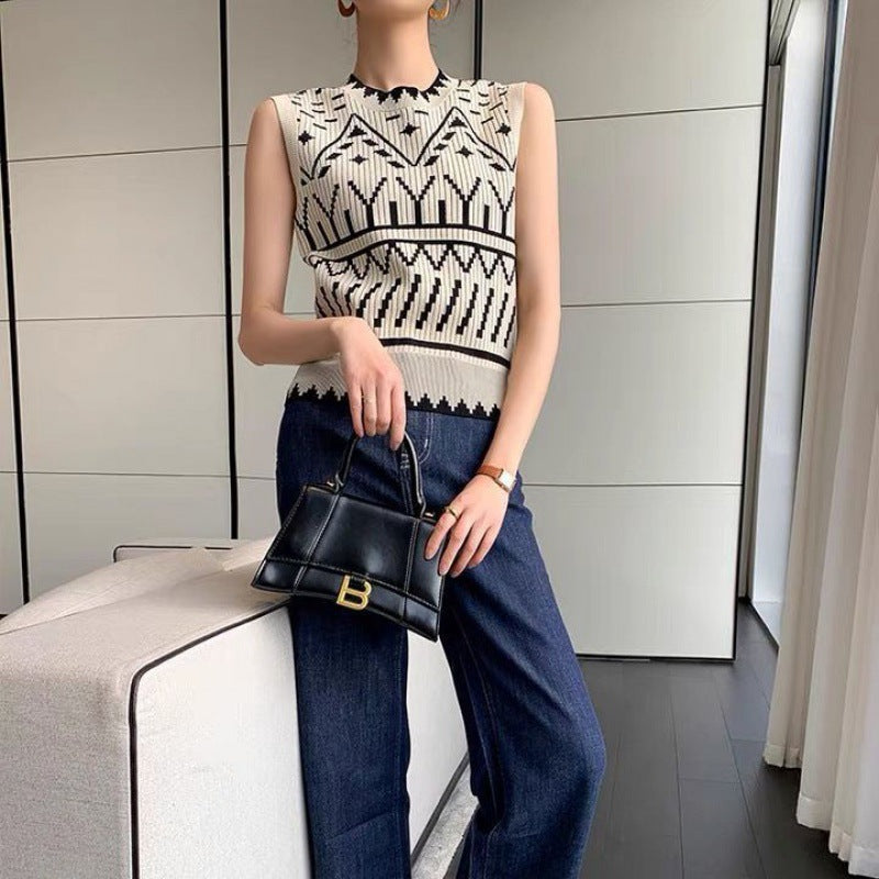 New temperament knitted sleeveless women's pullover outer wear vest thin versatile temperament outer trendy