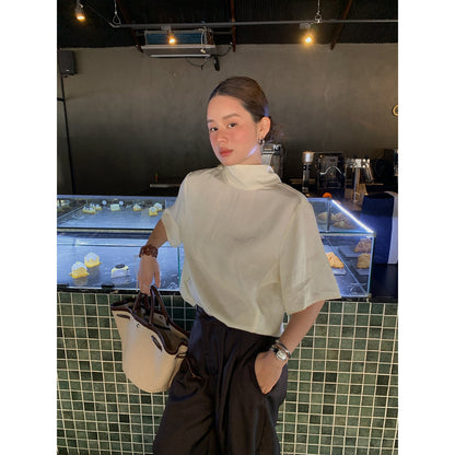 Lazy loose scarf collar Lyocell short-sleeved T-shirt