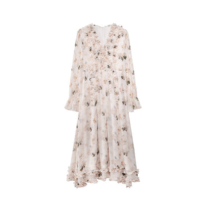 French coffee break drape fungus edge floral dress