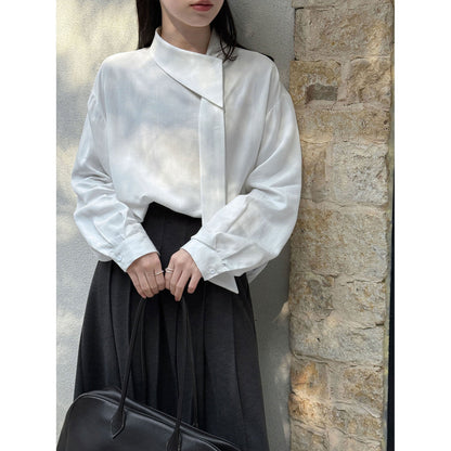 French design strap collar temperament shirt women's 26 early spring Tencel relaxation niche shirt