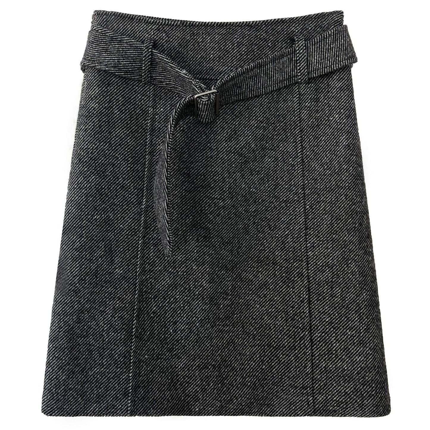 Retro high-waisted temperament and thin woolen skirt women's winter new belt versatile loose skirt