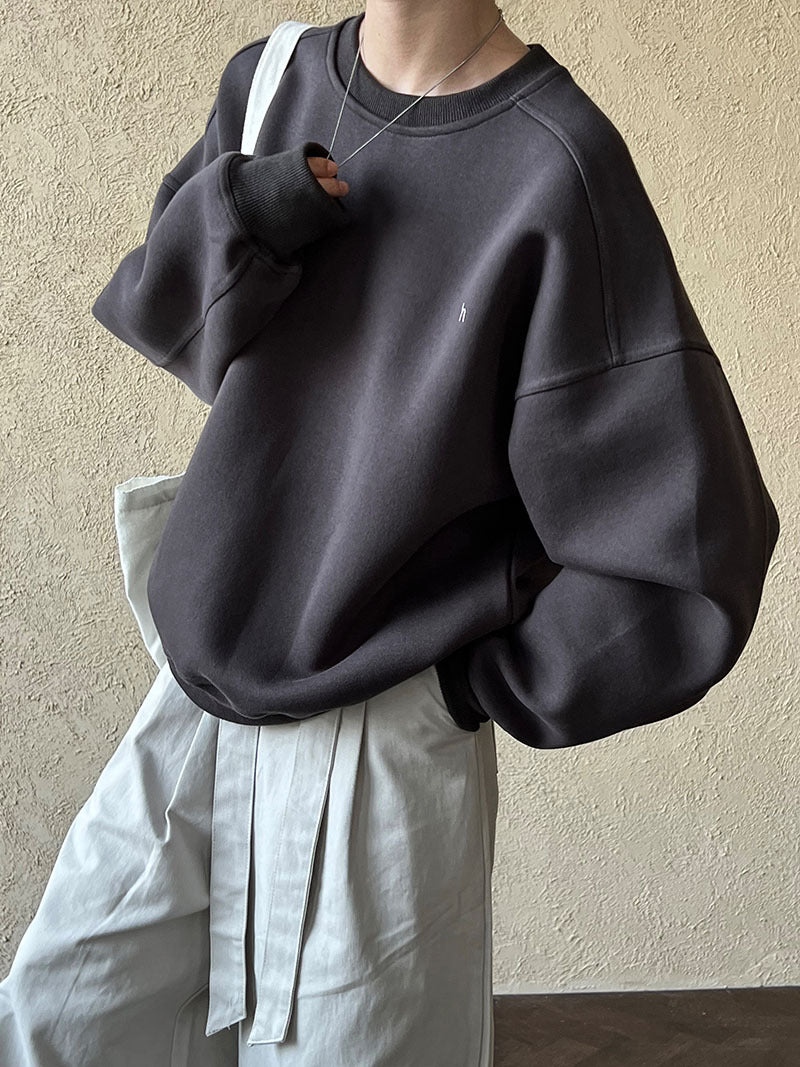 Loose silhouette lazy pullover fleece thickened sweater women's autumn new h letter embroidered top