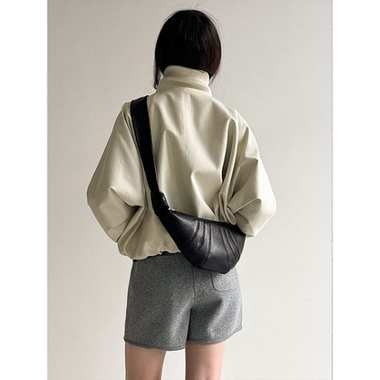 Korean stand-up collar threaded splicing short jacket women's spring new thin splicing high-end jacket