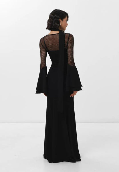 Perspective dress high waist hollow round  sexy horn sleeve hip dress