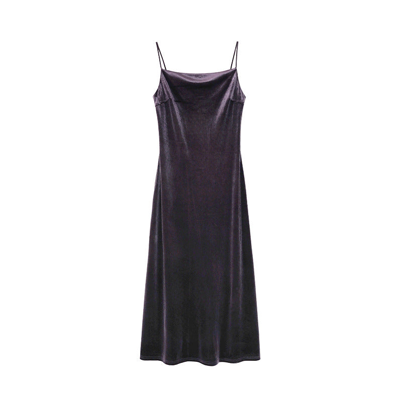 Women's Off-Shoulder High-Waist Slim Velvet Sleeveless Maxi Dress
