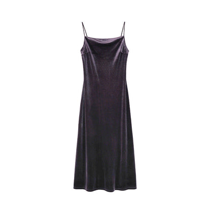 Women's Off-Shoulder High-Waist Slim Velvet Sleeveless Maxi Dress