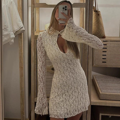 Hot-selling women's clothing summer new products fashion sexy lace hollow hip wrap horn sleeve dress women