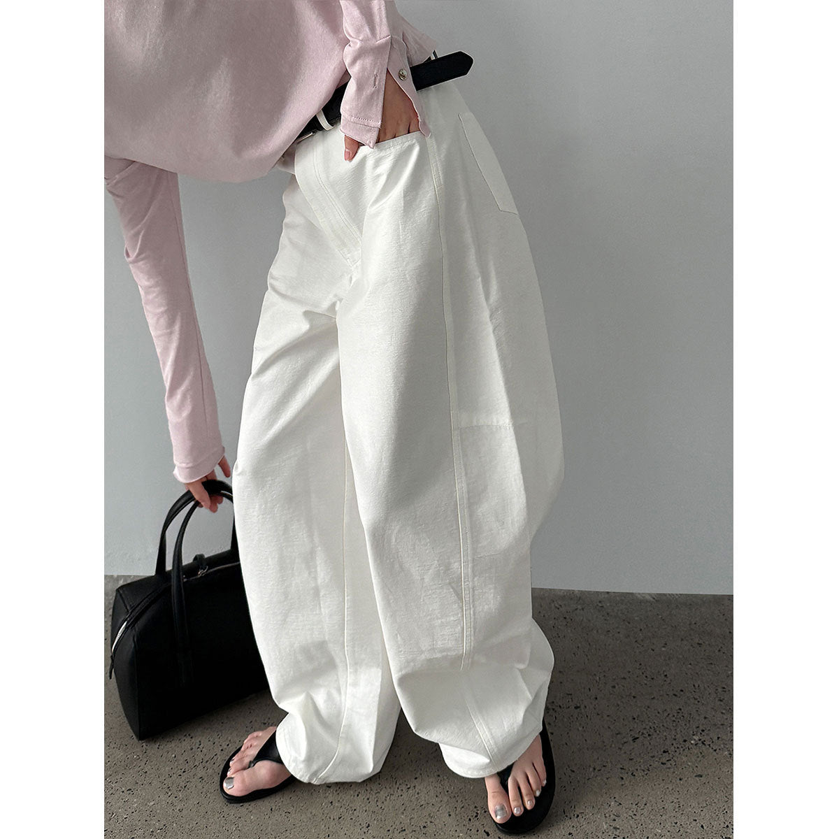 Japanese simple relaxed design scimitar slacks women's spring new wide-leg trousers