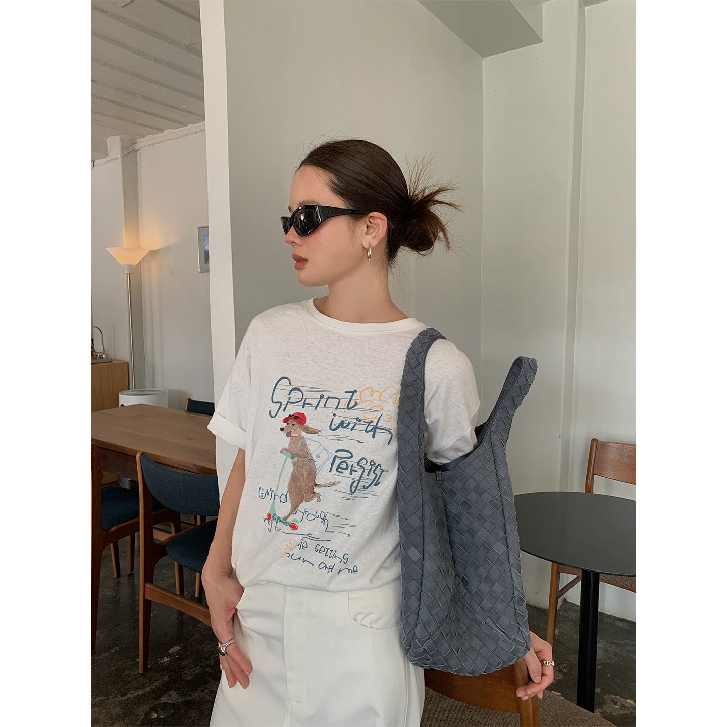 Summer Commuter Casual Cotton and Linen Loose Crew Neck Printed Short Sleeve T-Shirt