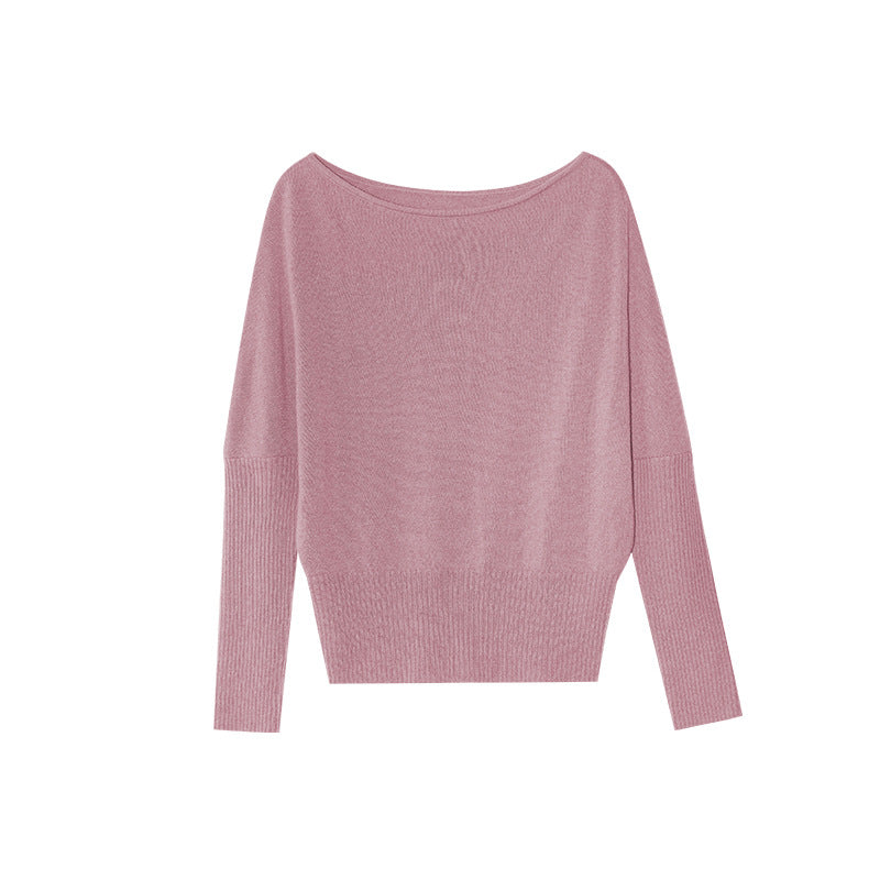 Multi-color all-wool pit strip long-sleeved slanted shoulder two-wear pullover sweater